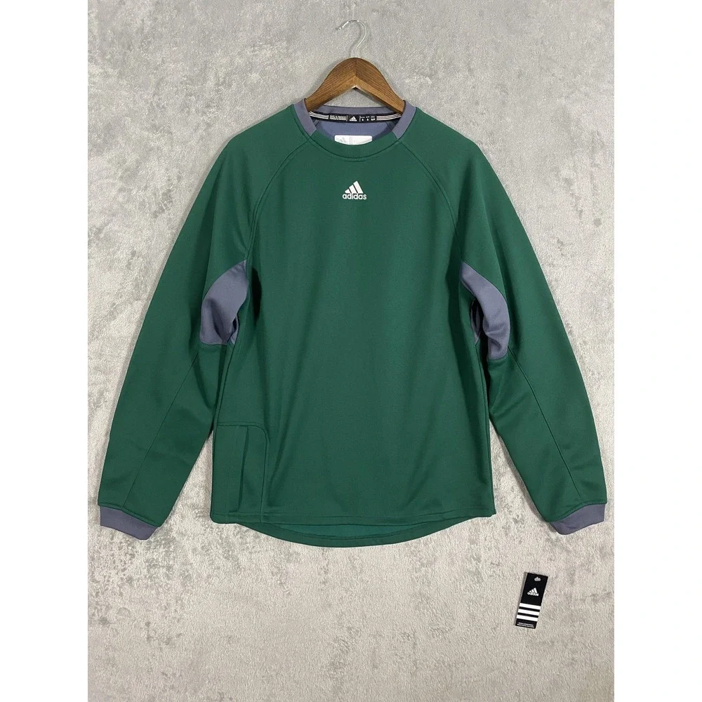 NWT Adidas Dugout Fleece Top Sweatshirt Mens Small Green‎ Gray Pullover Pocket